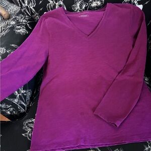 Talbots Long Sleeve V-Neck Top - Rich Purple